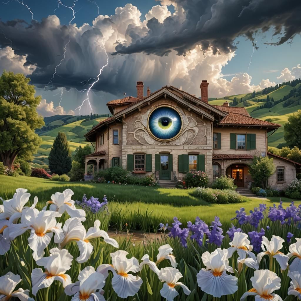 Eye Reflecting Serene Landscape in Digital Art