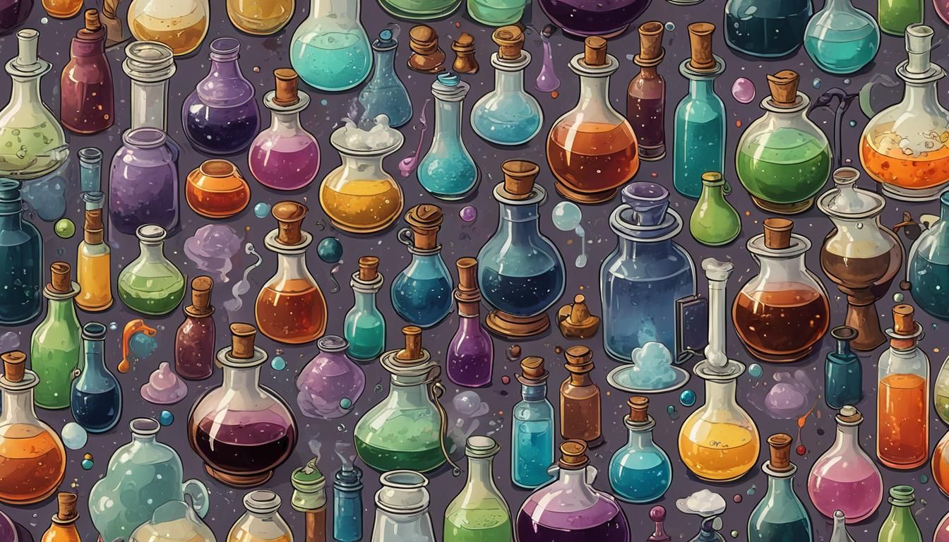 Colorful Spilled Potions and Alchemical Vapors