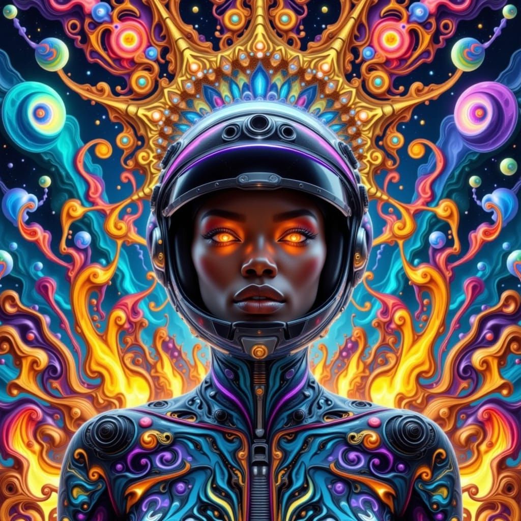 Mystical Mandelbrot Beauty in Futuristic Cityscape