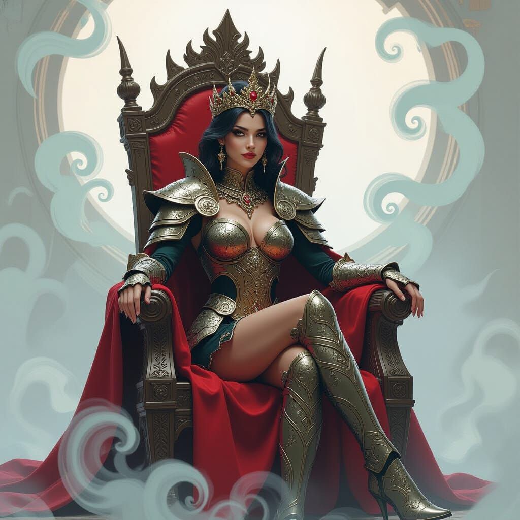 Dragon Queen on Throne with Mystical Mist