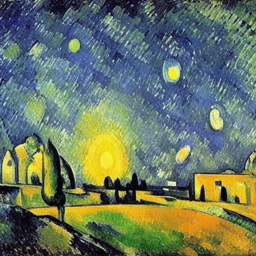 Starry Galaxy Sky: Post-Impressionist Landscape