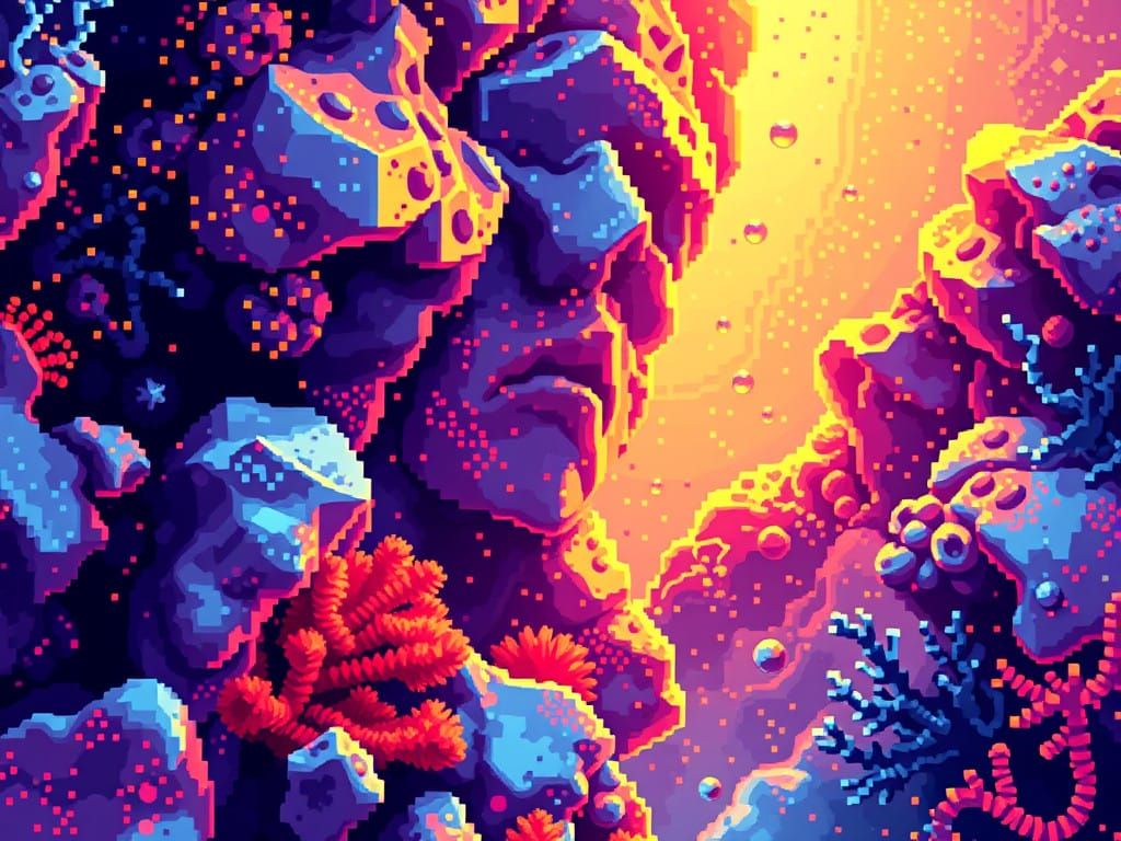 Abyssal Gold World in Fauvist Pixel Art