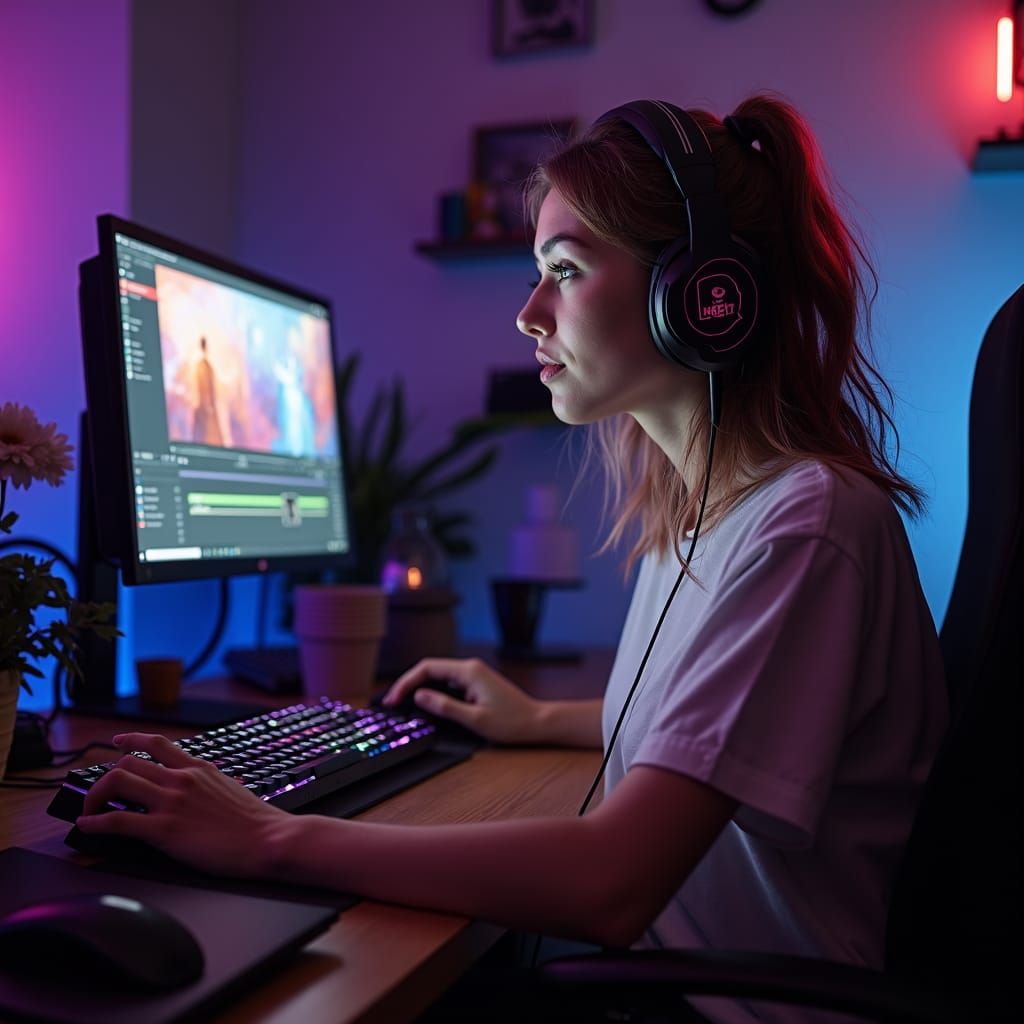 Young Content Creator in a Modern Streaming Setup