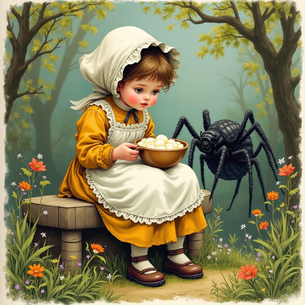 Whimsical Little Miss Muffet in English Countryside