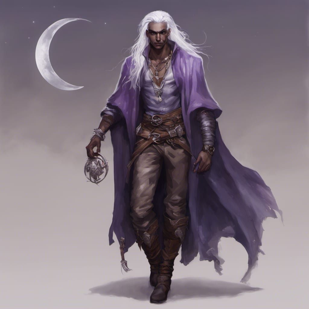 Drow Half-Elf Lunar Sorcerer in High Fantasy Style