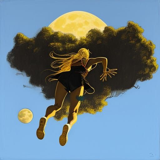 Surreal Landscape Under Full Moon and Hot Sun