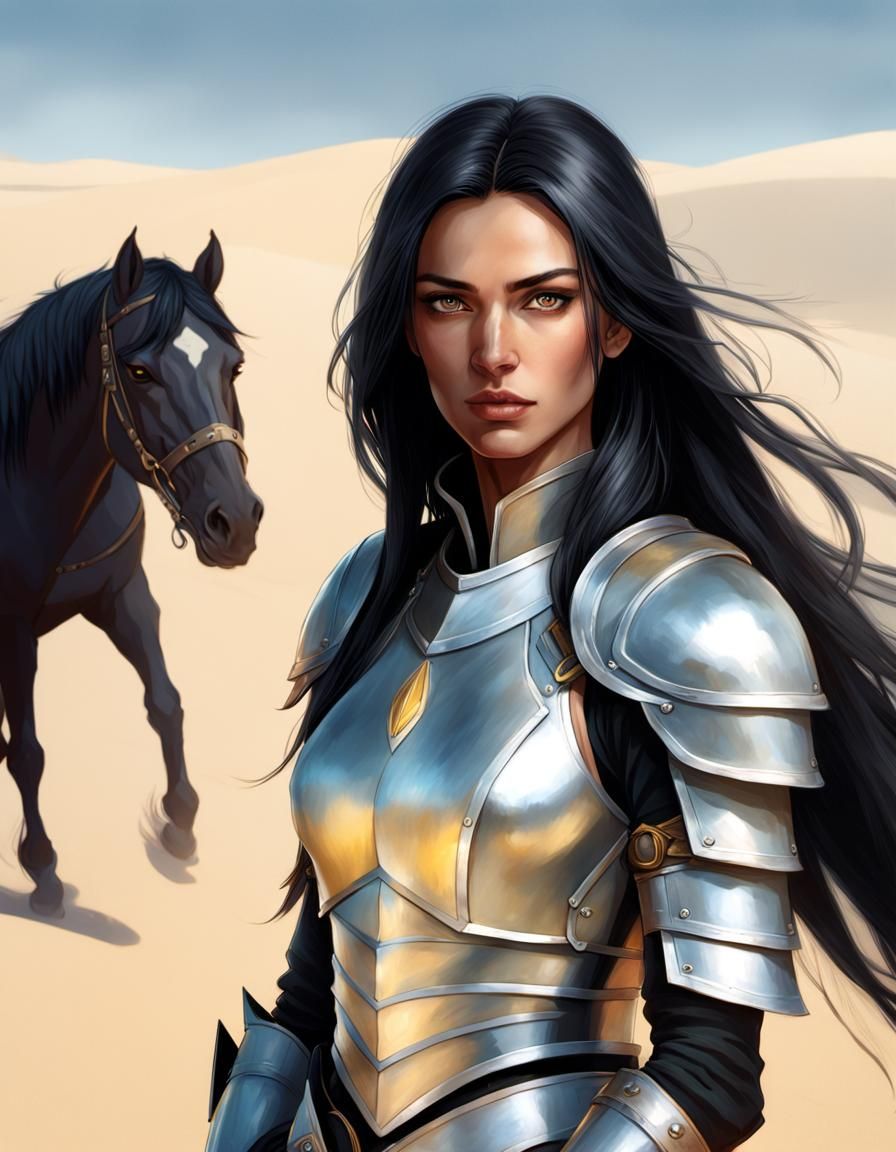Woman in Silver Armor, Fantasy Art Style