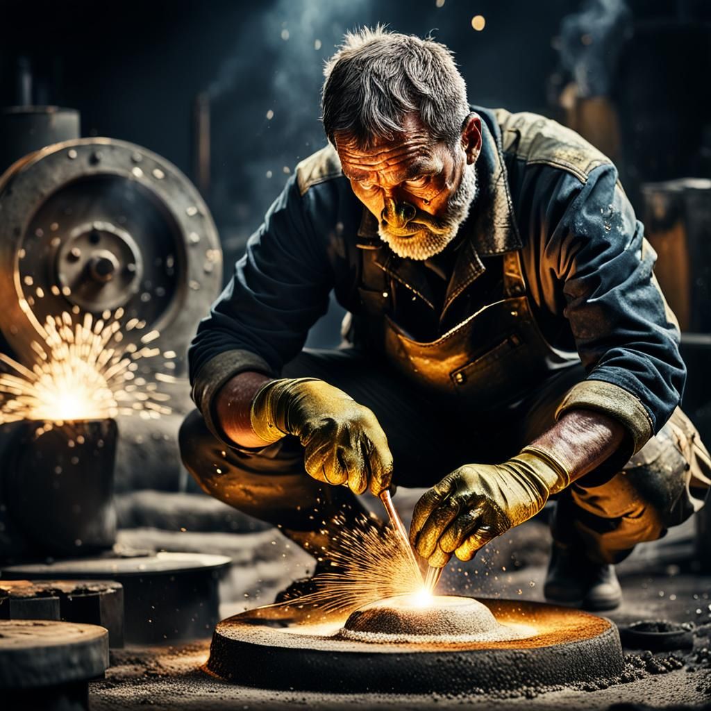 Gritty Industrial Worker in Intense Golden Lighting