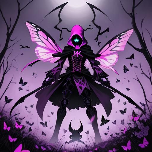 Grim Reaper with Pink Butterflies: Anime Art
