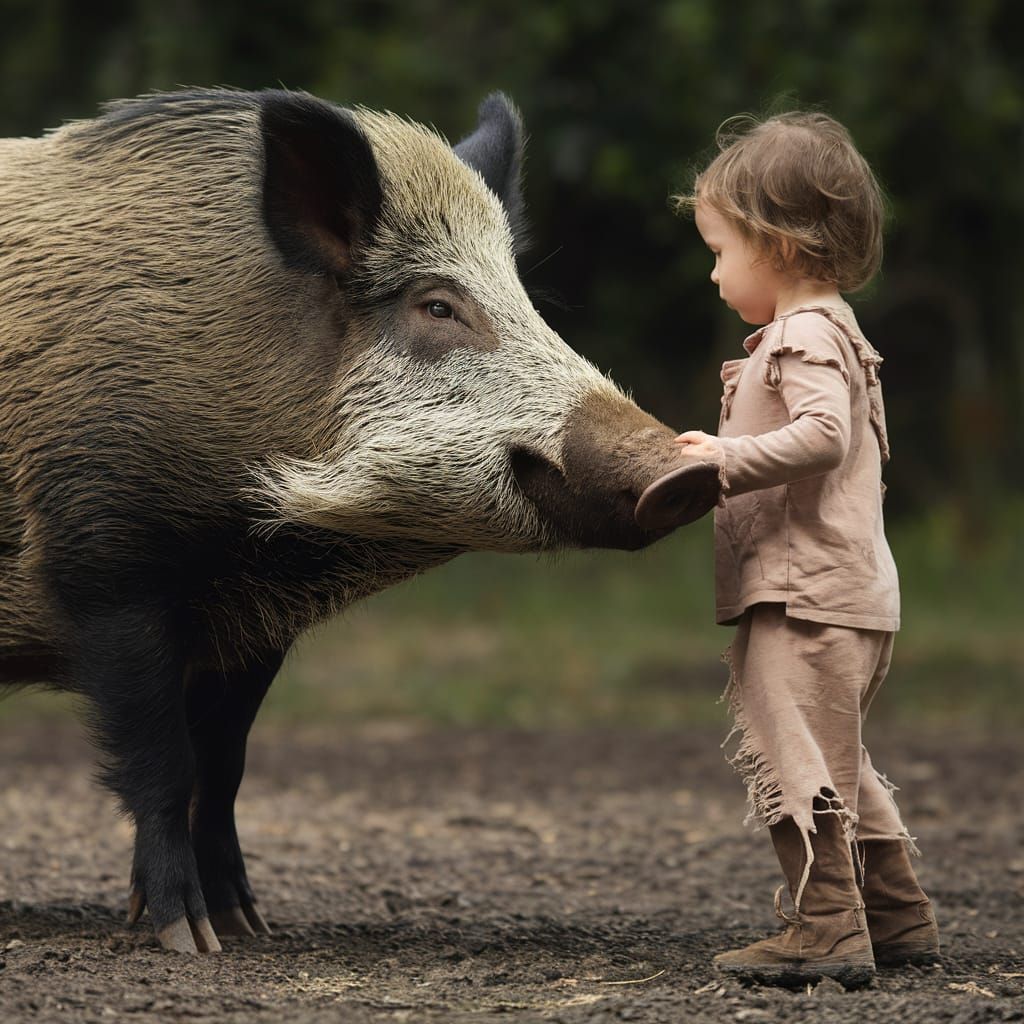 Child Befriends Wild Boar: An Unexpected Bond