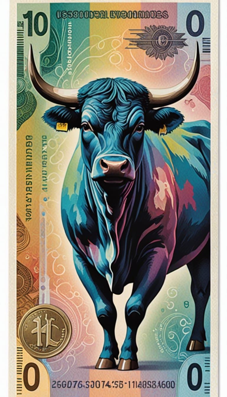 Modern Bull Currency as Intaglio Print