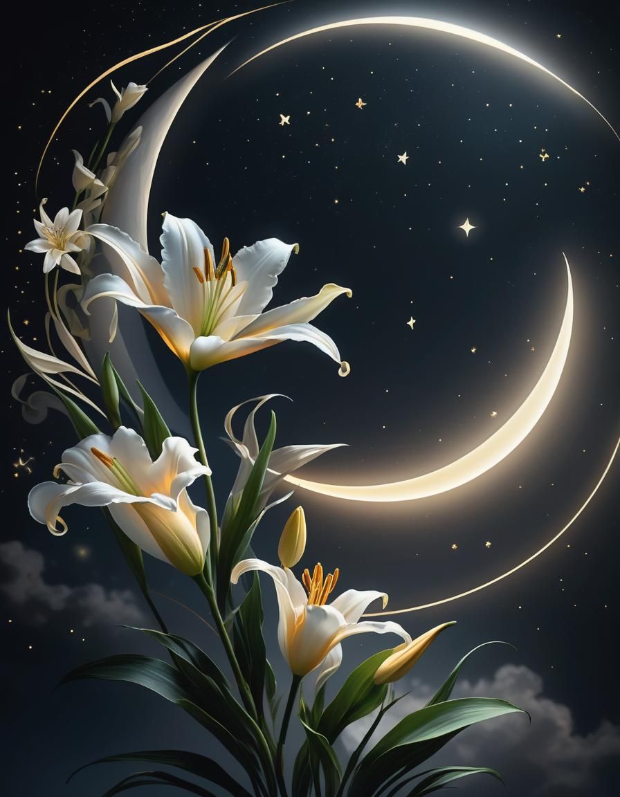 Glowing Moon Lily in Celestial Darkness