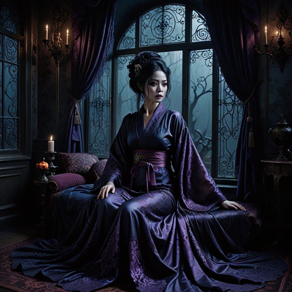 Gothic Asian Goddess in Victorian Mansion