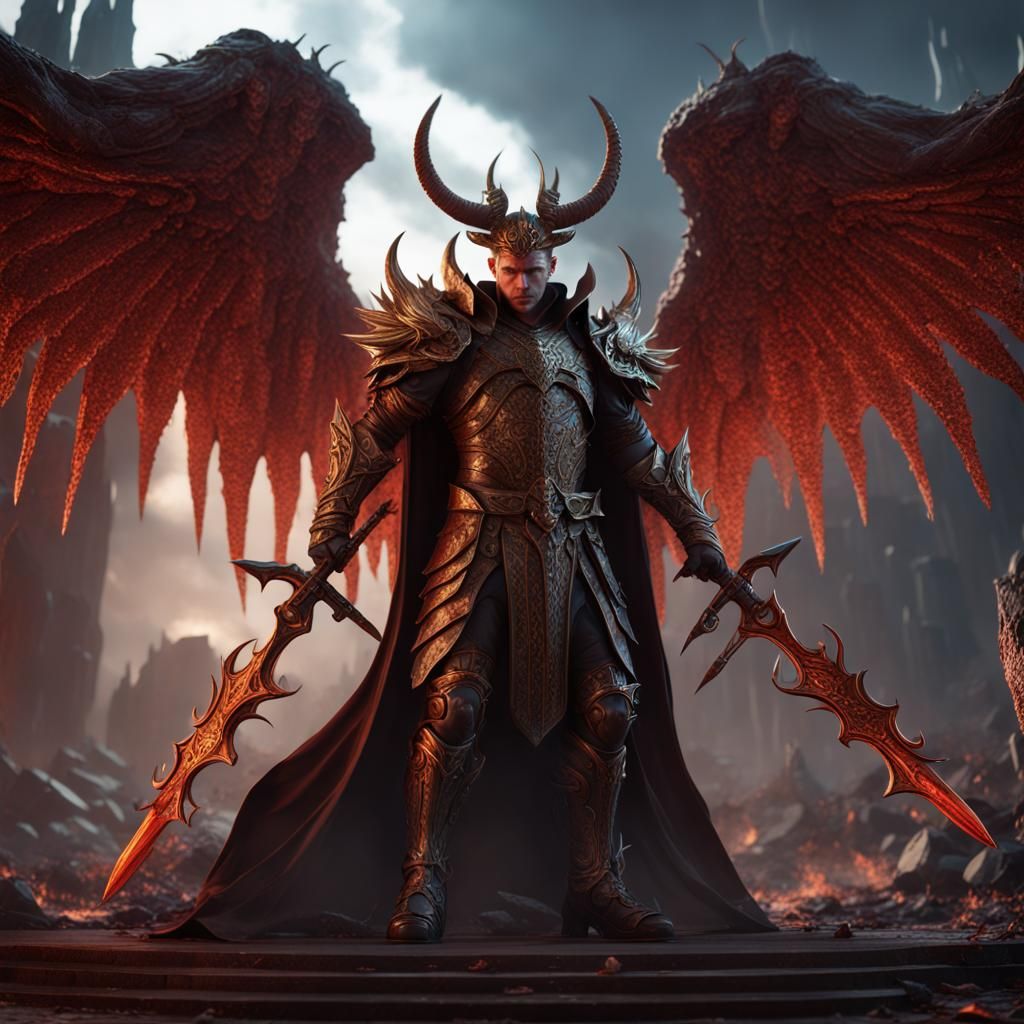 Hell Prince with Sword and Wings: Detailed Matte Painting
