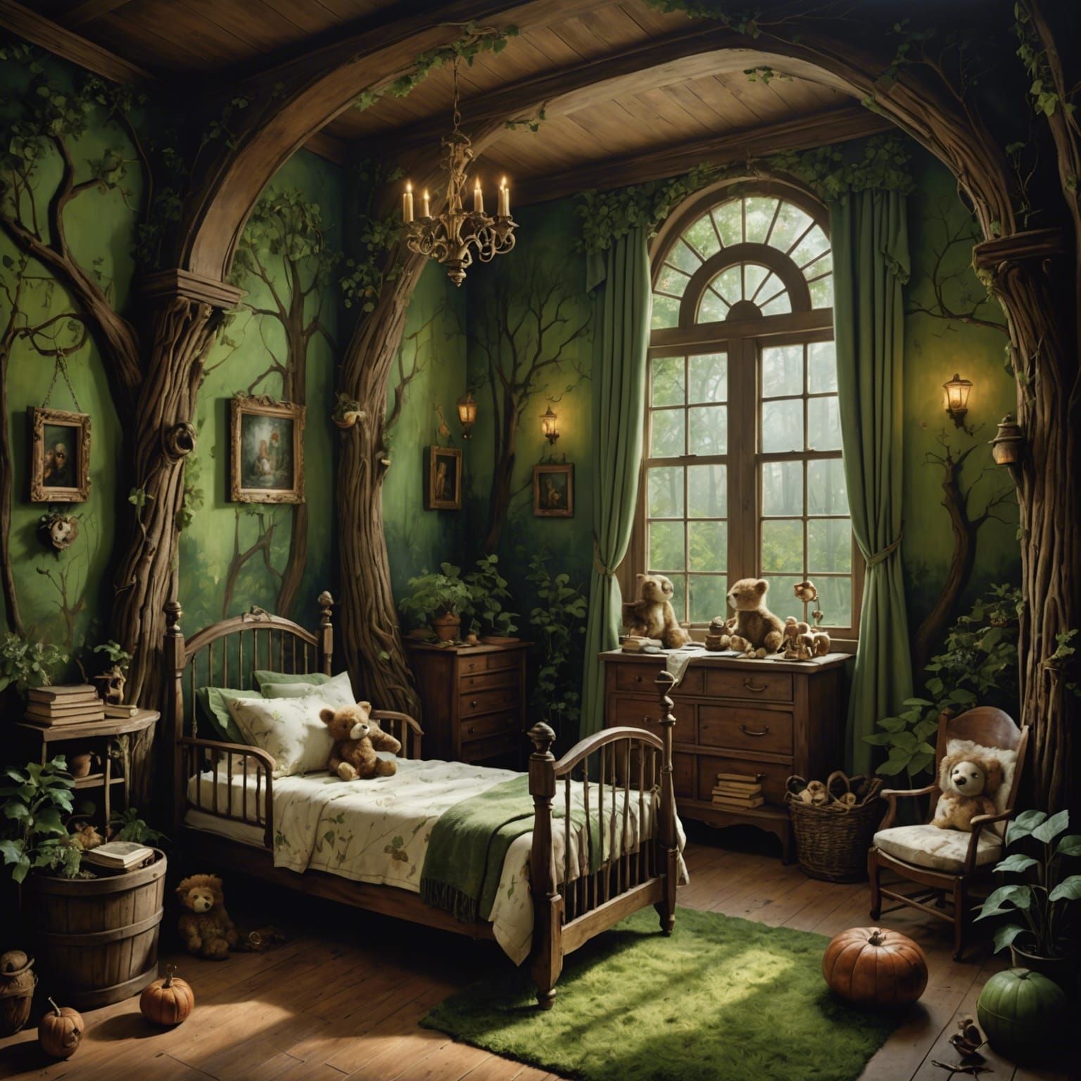 Nursery Mural in Leonardo and Woodland Style