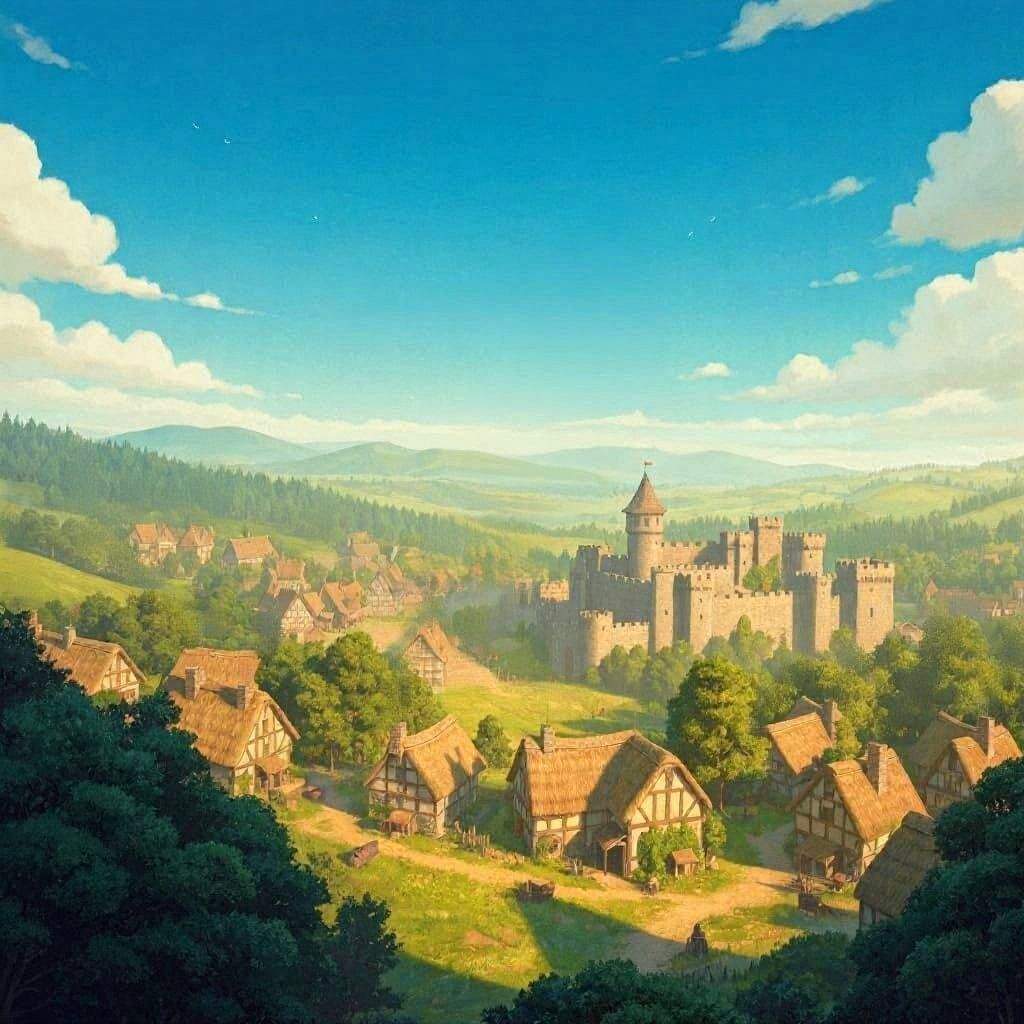 Aerial View of a Medieval Village