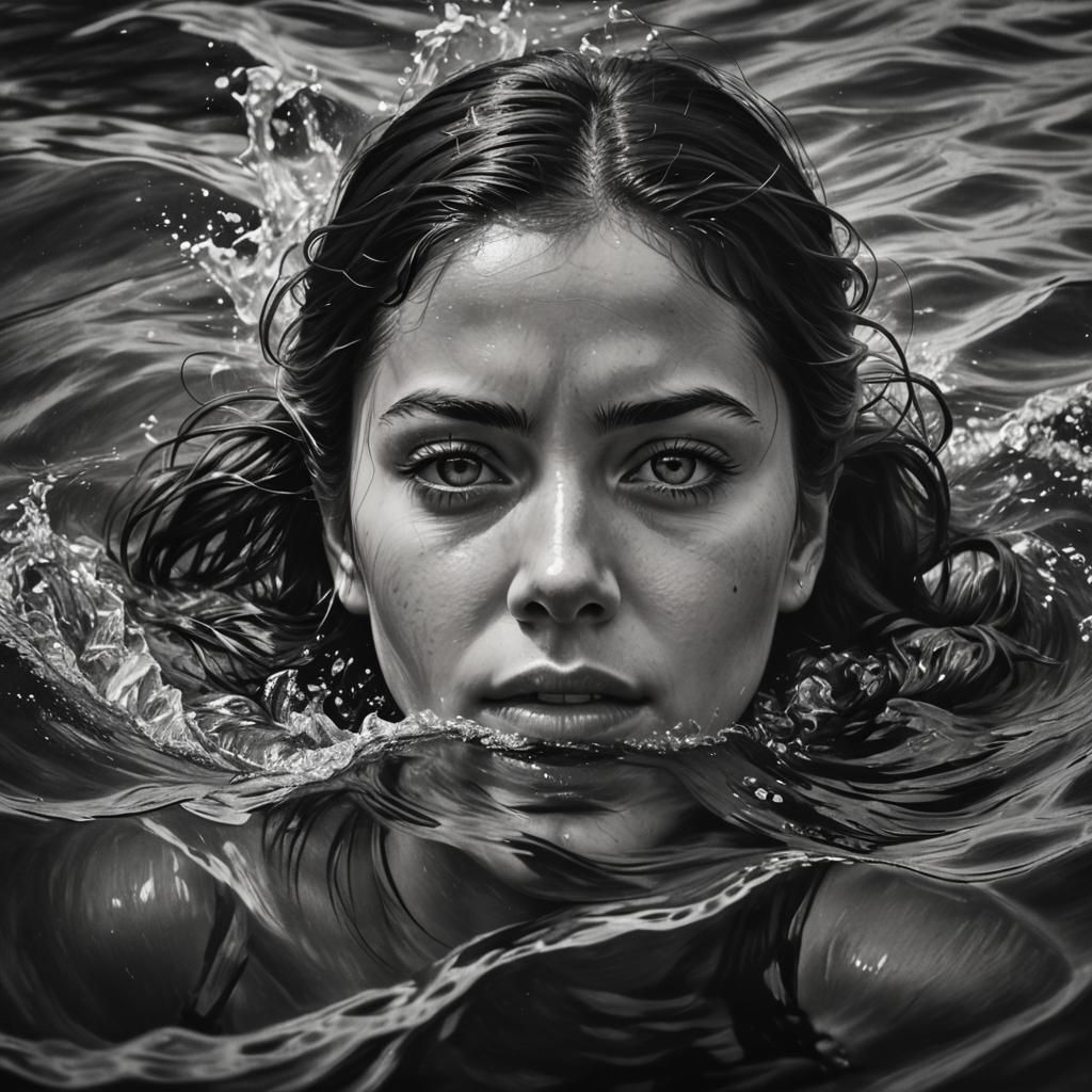 Hyperdetailed Charcoal Drawing: Keep Your Head Above Water