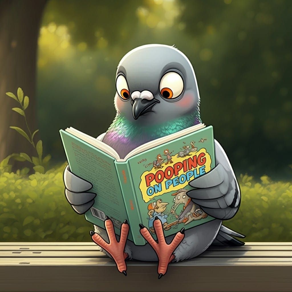 Cartoon Pigeon Reads 'Pooping on People'
