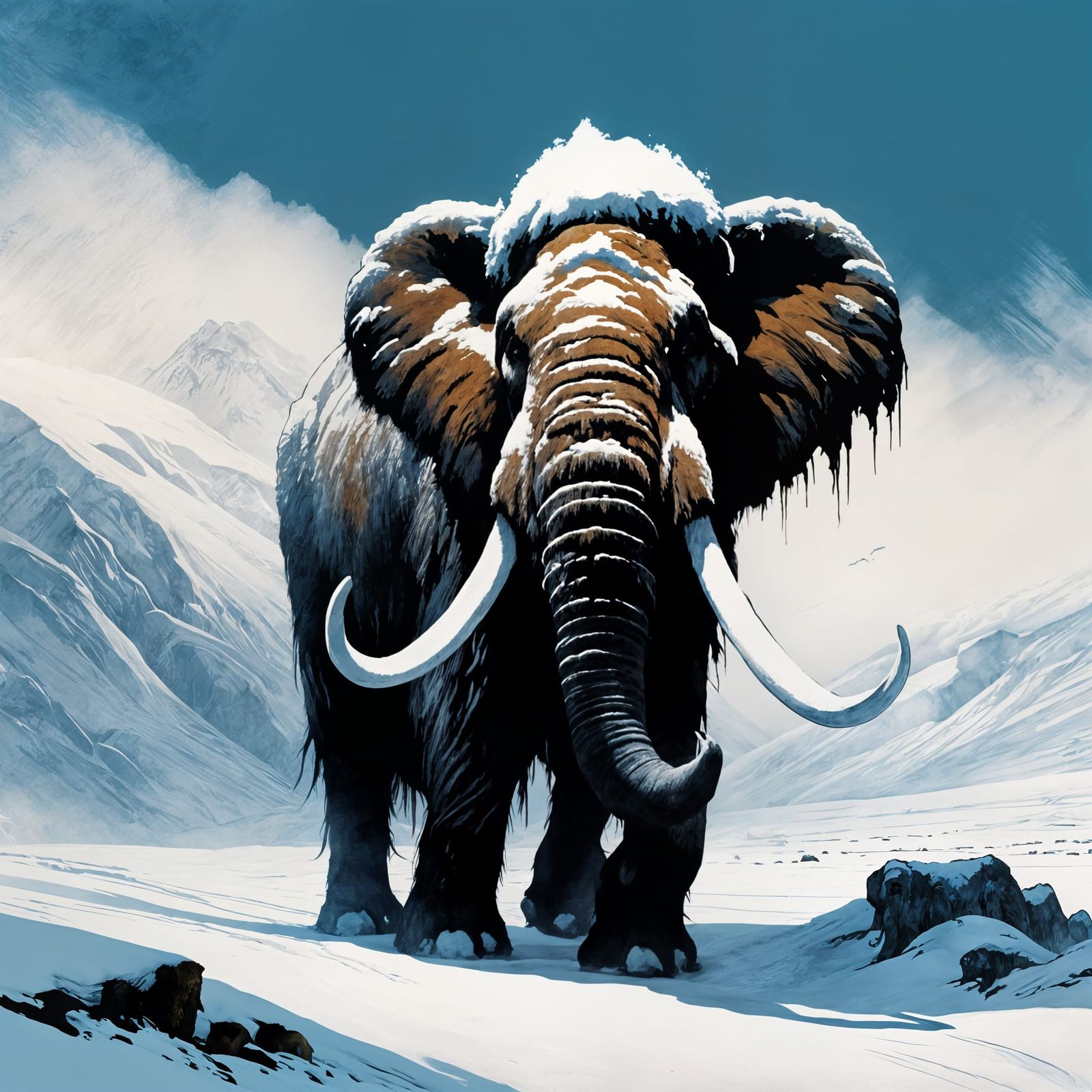 Woolly Mammoth in Impressionist Line Art