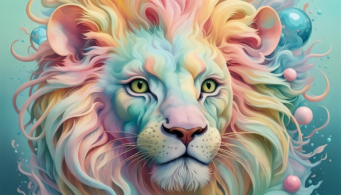 Lion and Mouse: Digital Surrealism in Pastel Colors
