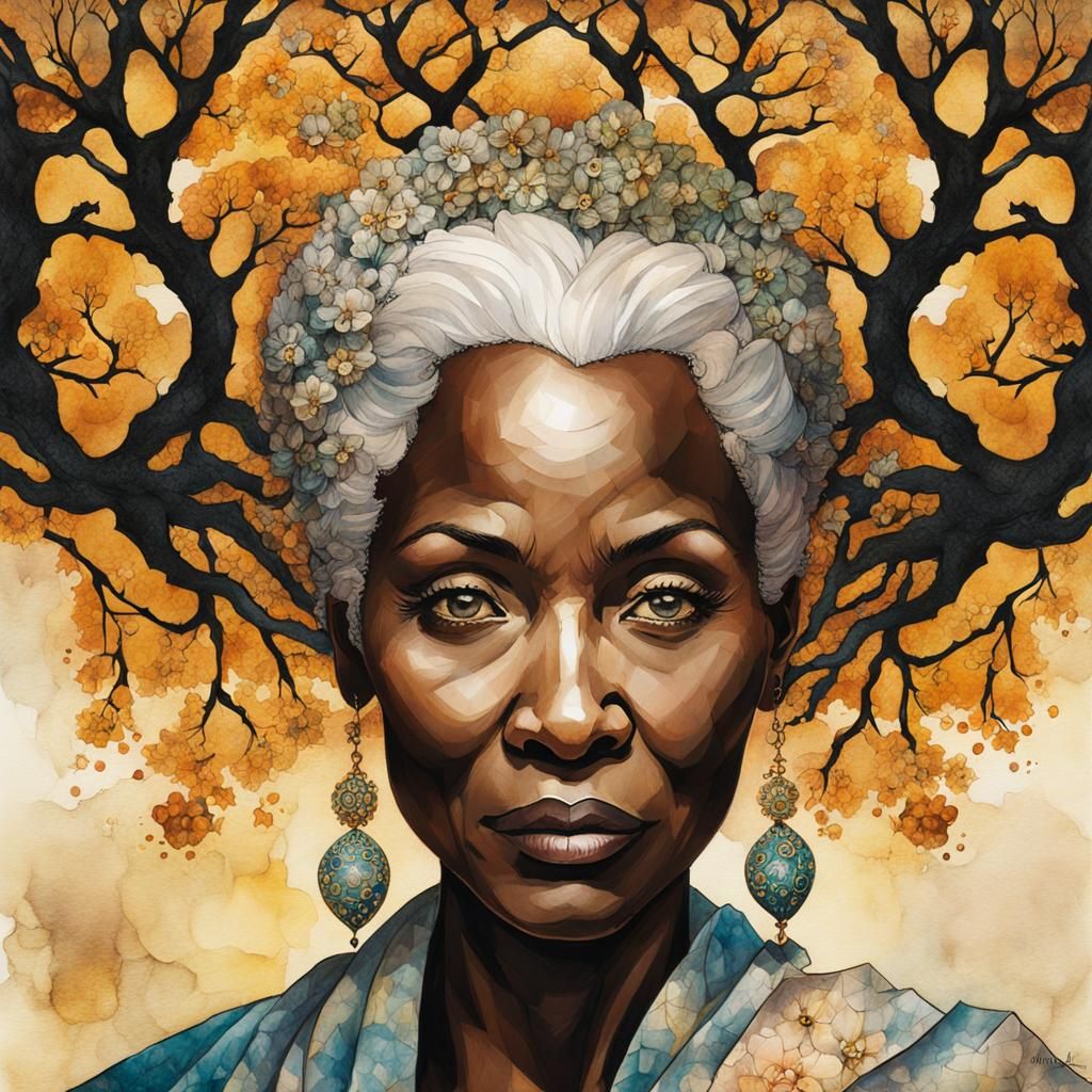 Surreal Mosaic Portrait of an Old Woman