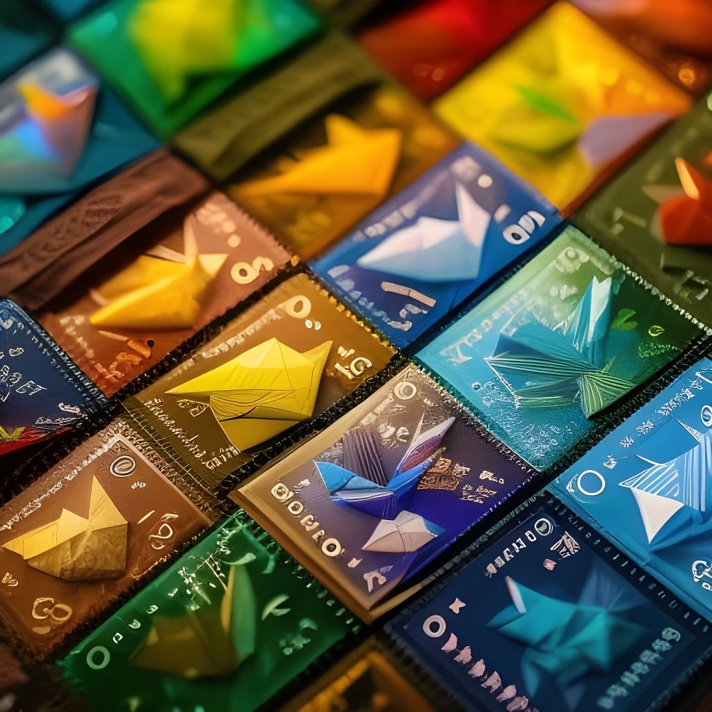 Origami Parrot Postage Stamps in Mixed Media Style