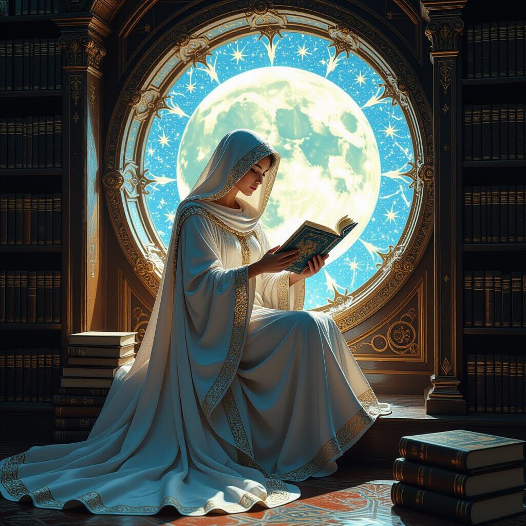 Celestial Librarian in Dying Star, Art Nouveau Style