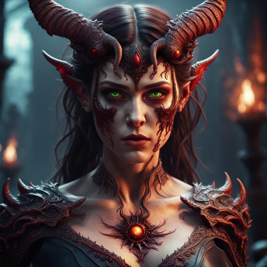 Detailed Matte Painting of Woman with Demon Eyes