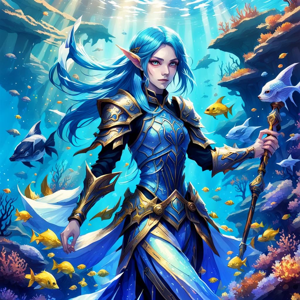 Sea Elf Paladin in Underwater Kingdom