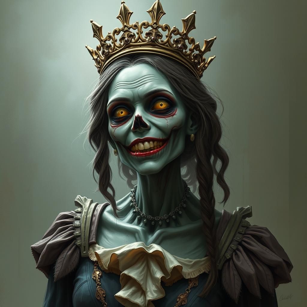 Aesthetic Zombie Queen with Crown in Matte Painting