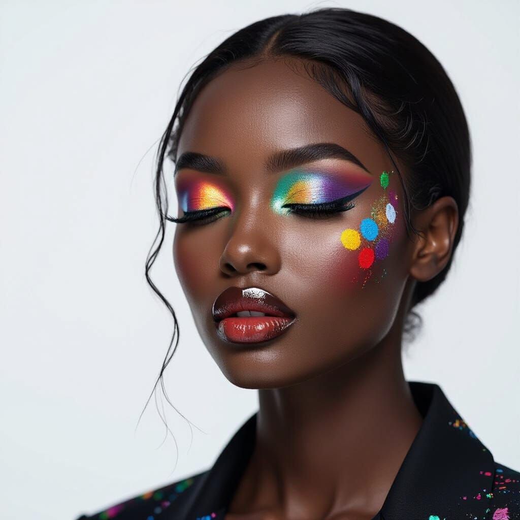 Colorful Makeup Portrait with Realistic Skin Texture
