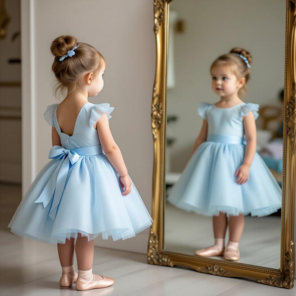 Girl in Ballet Shoes Reflected in Mirror
