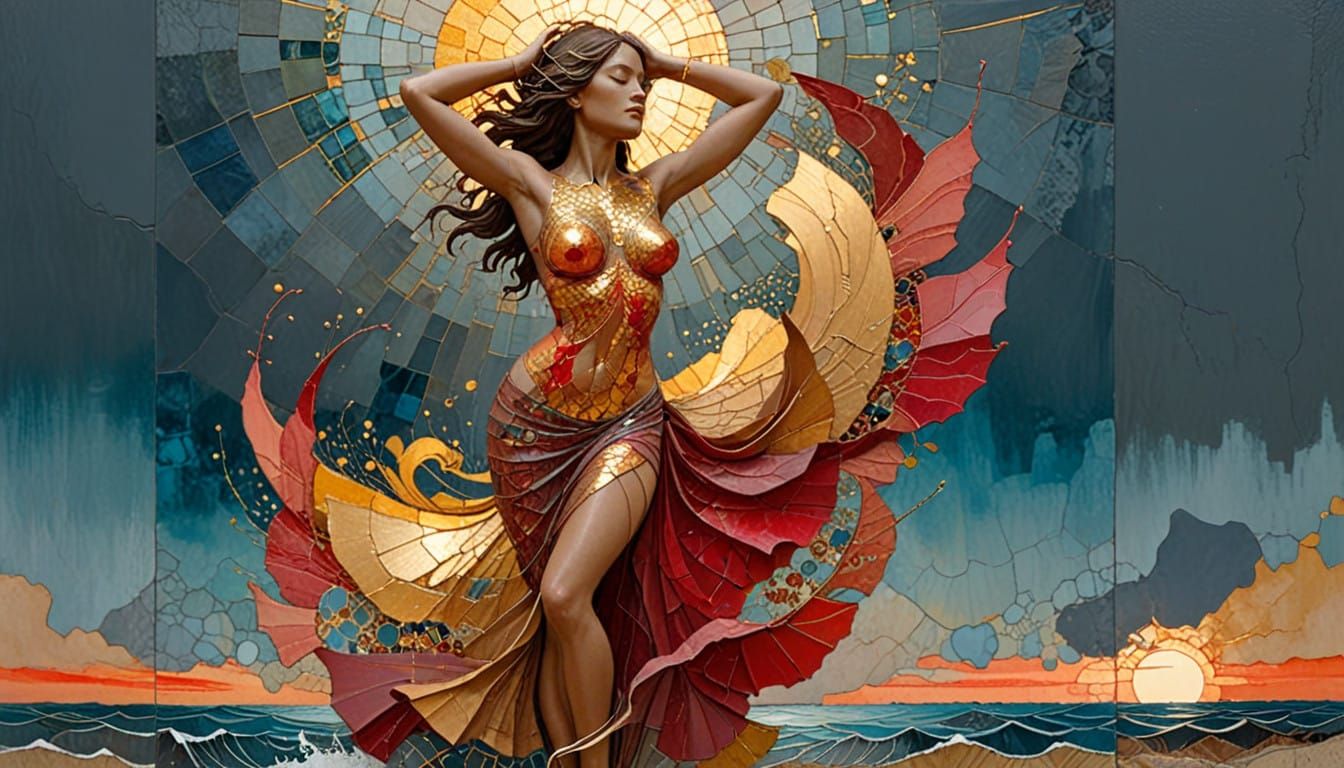 Vibrant Ocean Sunset with Thick Textured Impasto