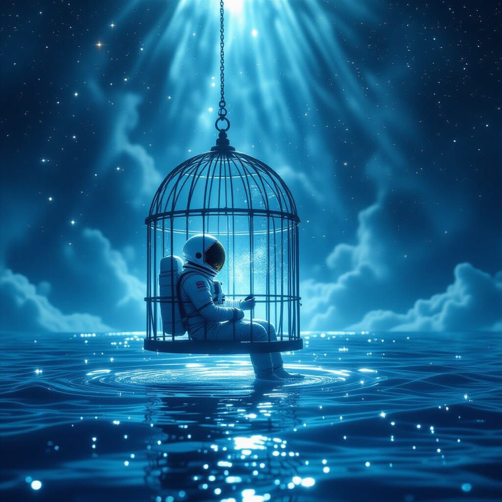 Astronaut Adrift With Ethereal Stardust Birdcage