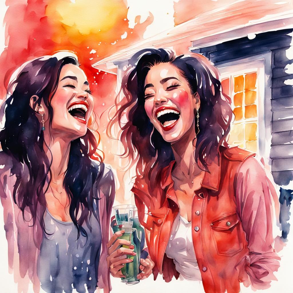 Radiant Watercolor: Women Laughing at Party