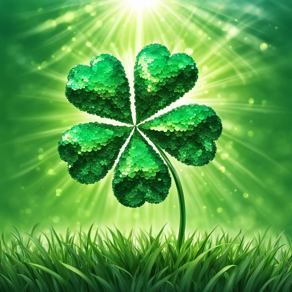 Sequin Four Leaf Clover Shines in Sunlit Meadow