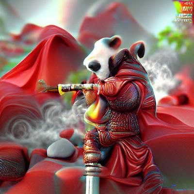 Smoking Knight in Red Armor: Colorful 3D Render