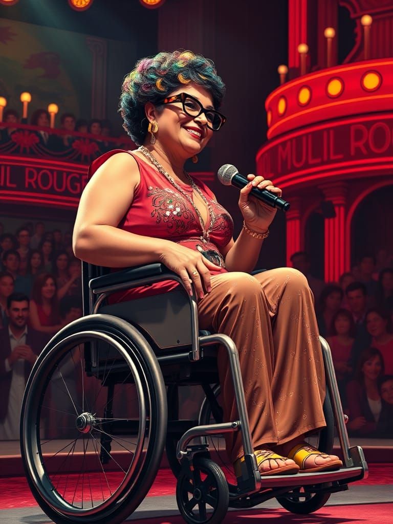 Confident Singer on Stage in Expressive Art Style