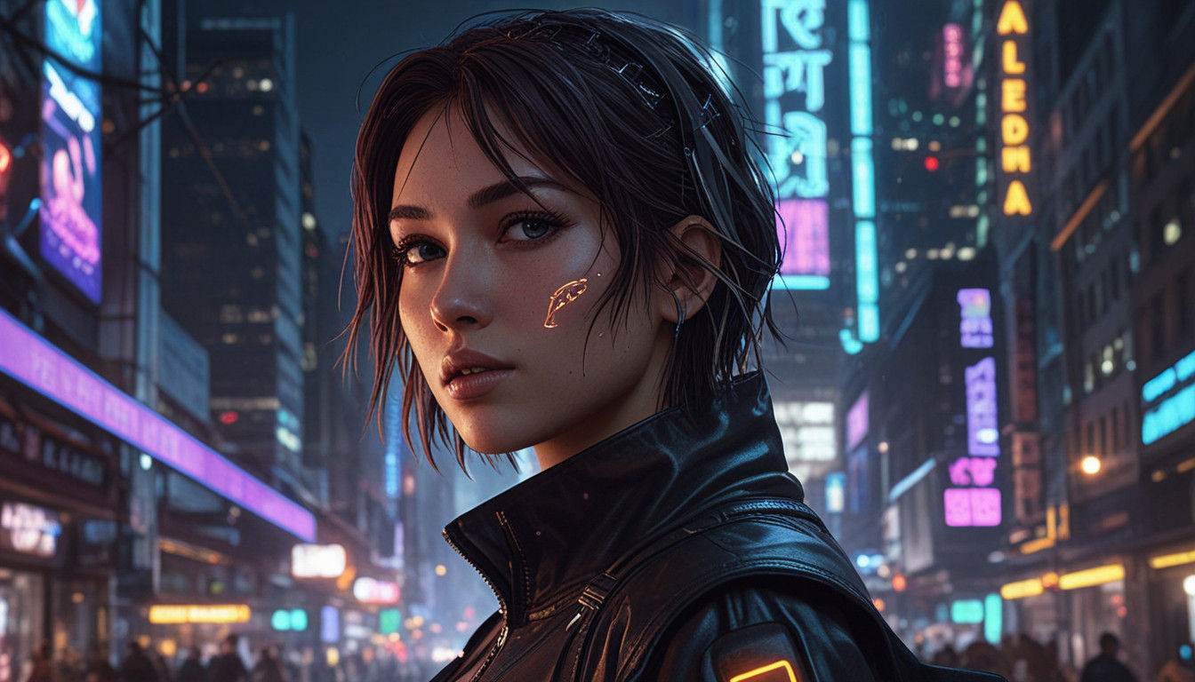 Cyberpunk Woman in Neon Noir Aesthetic