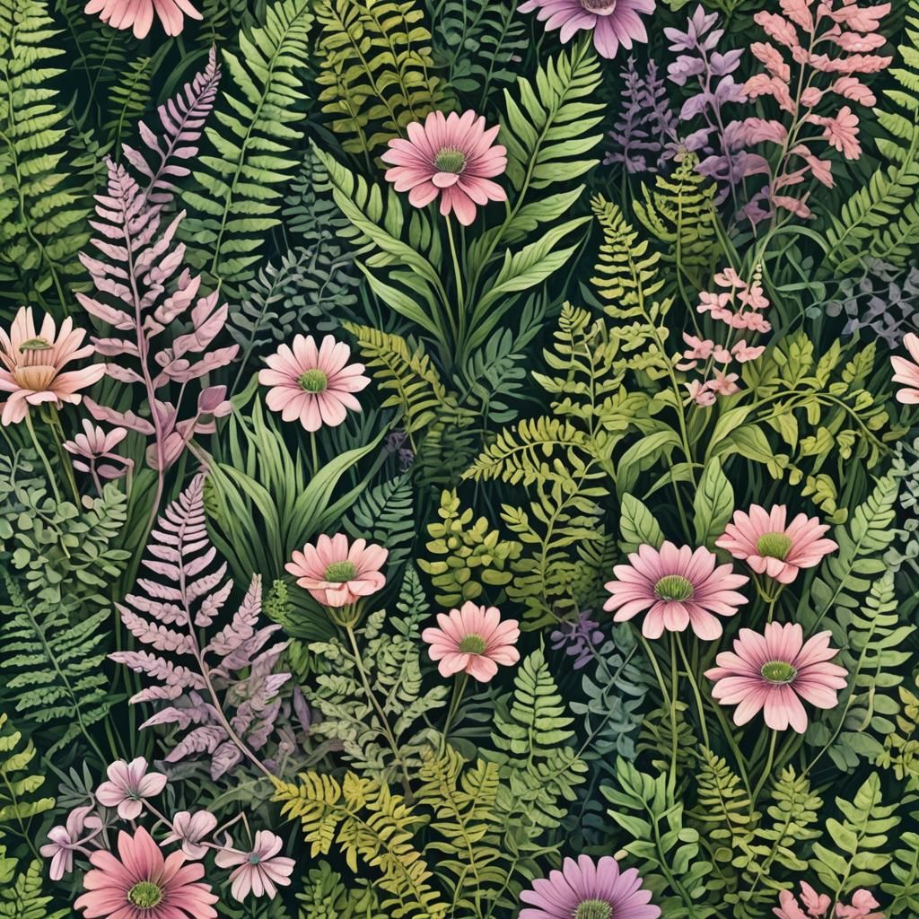 Lush Summer Flower Cluster, Botanical Illustration