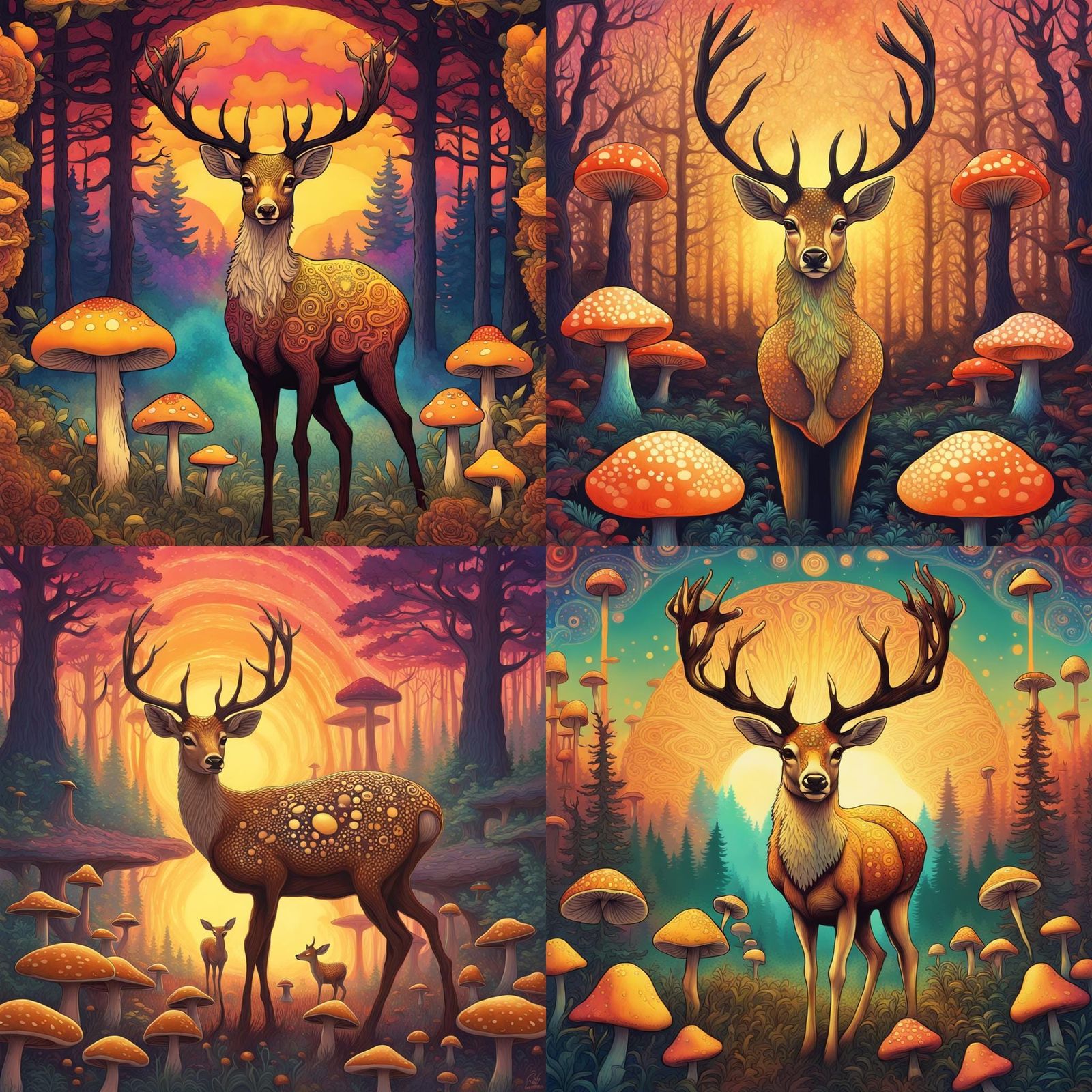 Psychedelic Mushroom Deer in Golden Hour