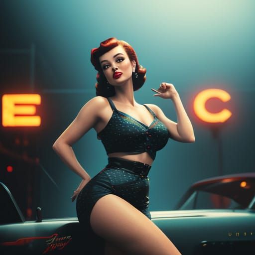 Vibrant Pin Up Girl Cinematic Portrait