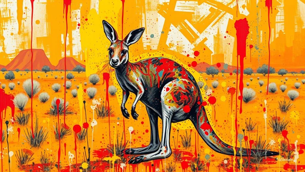Vibrant Australian Landscape with Splattered Brushstrokes