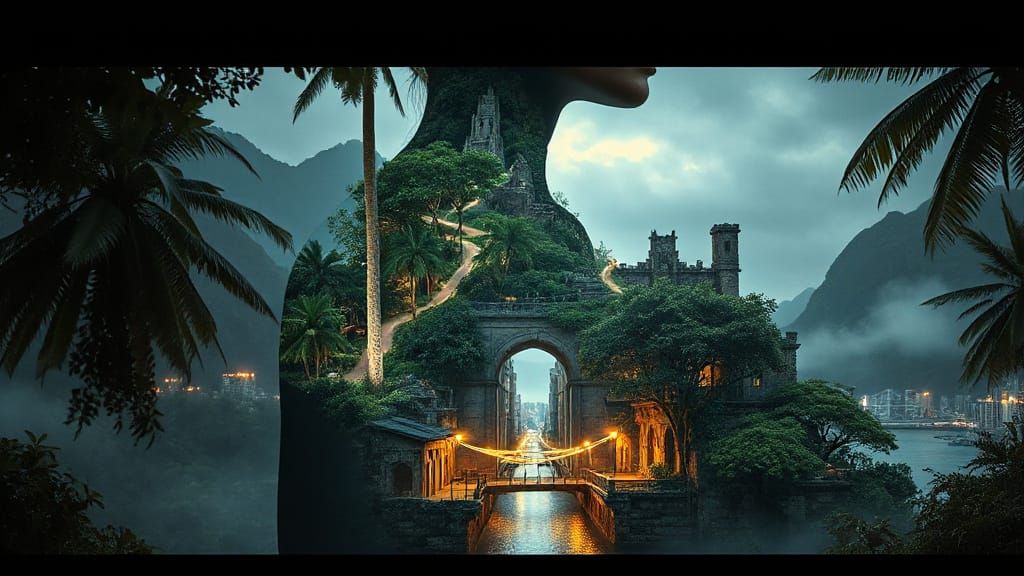 Futuristic City Growing Within Body Contour: Hyperrealism