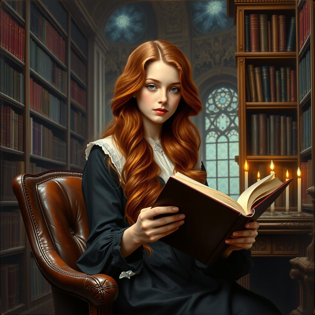 Victorian Woman Reading by Candlelight: A Pre-Raphaelite Vis...