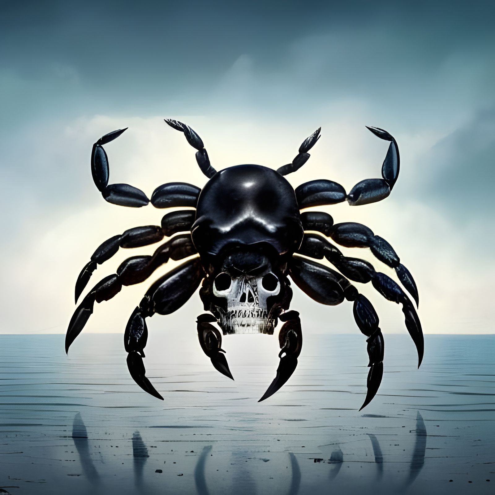 Black Crab Emerges from Skull: Hyperdetailed Art