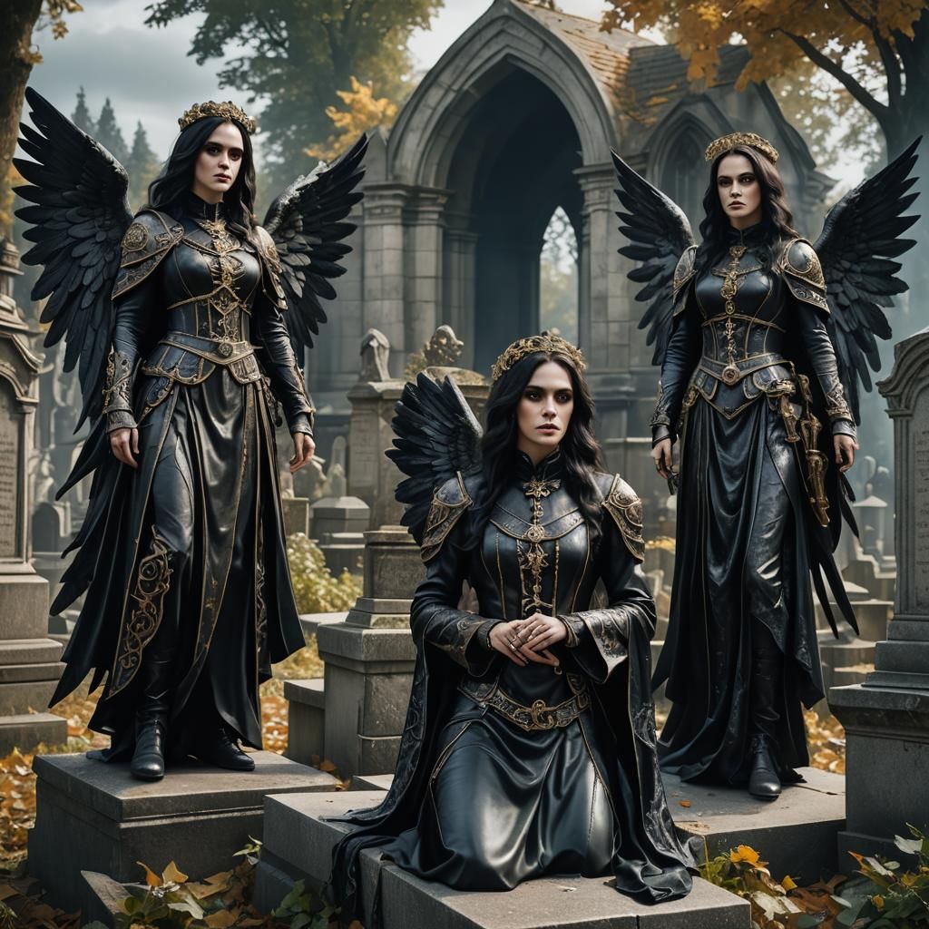 Gothic Angels in Cemetery: Detailed Matte Painting