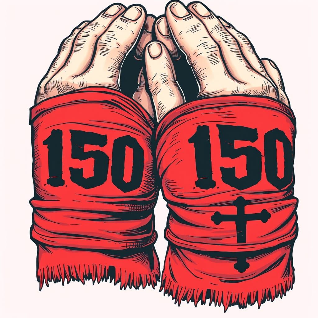 Hands in Prayer with Boxing Wraps: Street Art Style