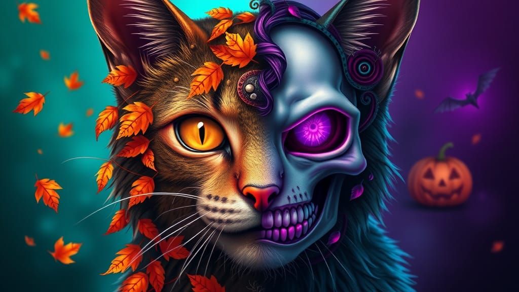 Dual Persona Feline: Autumn and Halloween