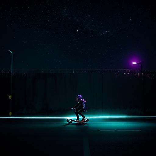 Child Skateboarder Under Starry Night Sky